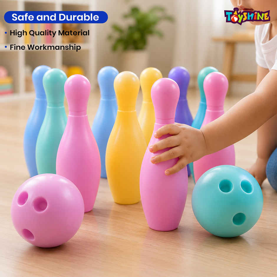Toyshine Bowling Pins Set, Fun Learning Game with 10 Pins and 2 Balls for Kids 3+