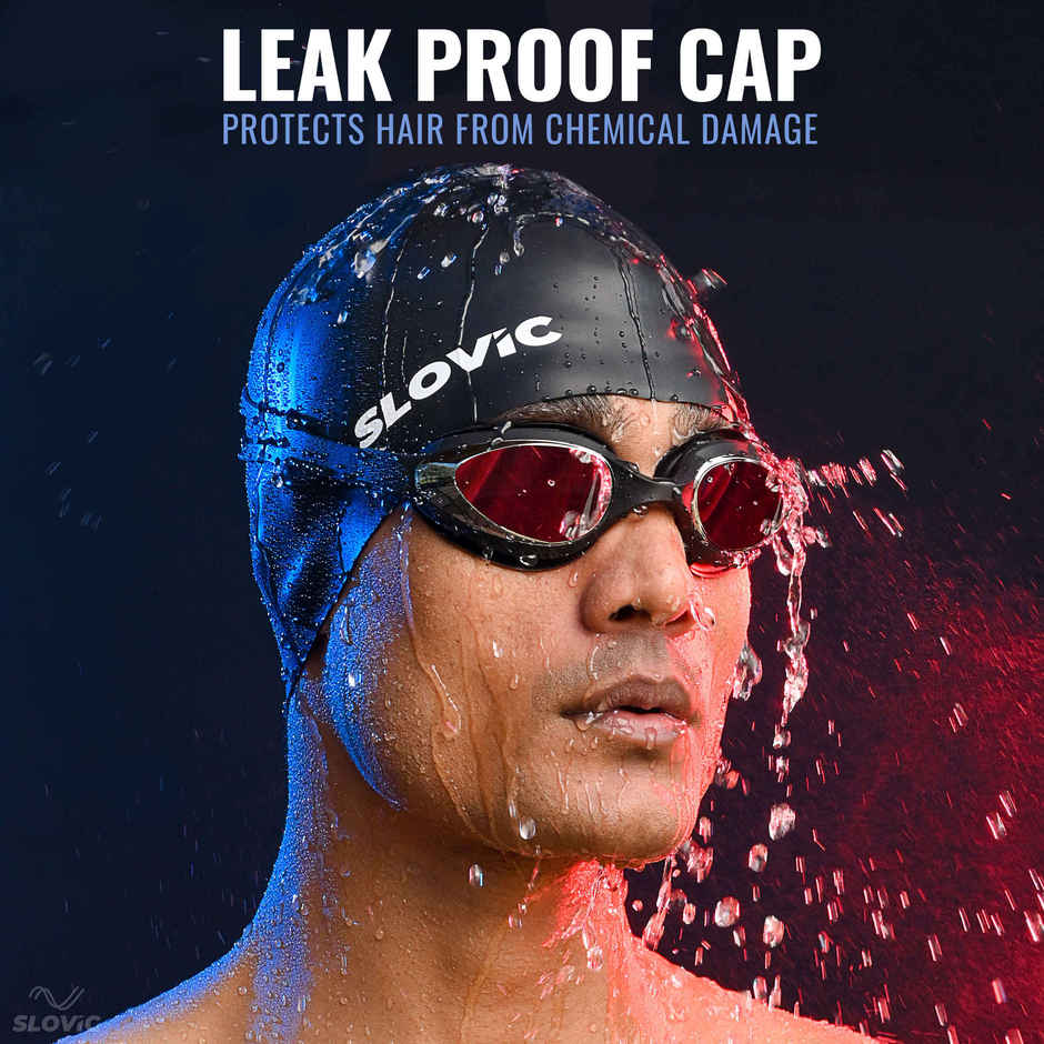 Slovic Unisex Silicone Swimming Cap - Leak-Proof, Stretchable & Comfort Fit