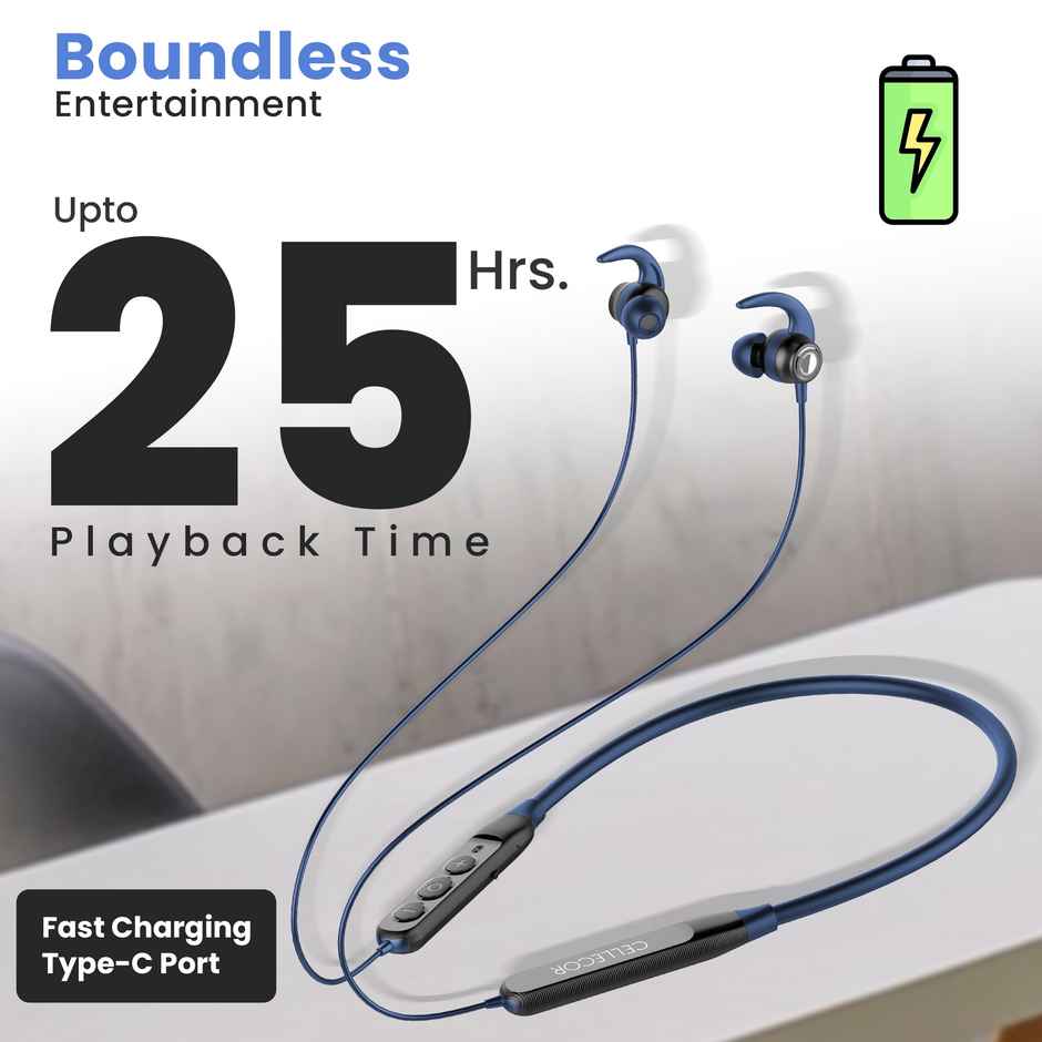 Cellecor Bt - 3 Wireless Bluetooth Earphone Neckband Magnetic Earbuds Blue