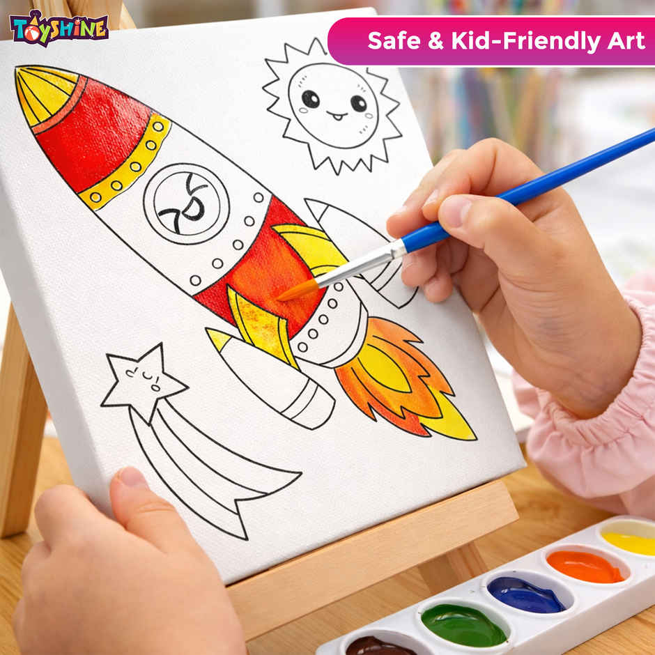 Toyshine Kids Canvas Painting Kit with Wooden Easel & Water Colors