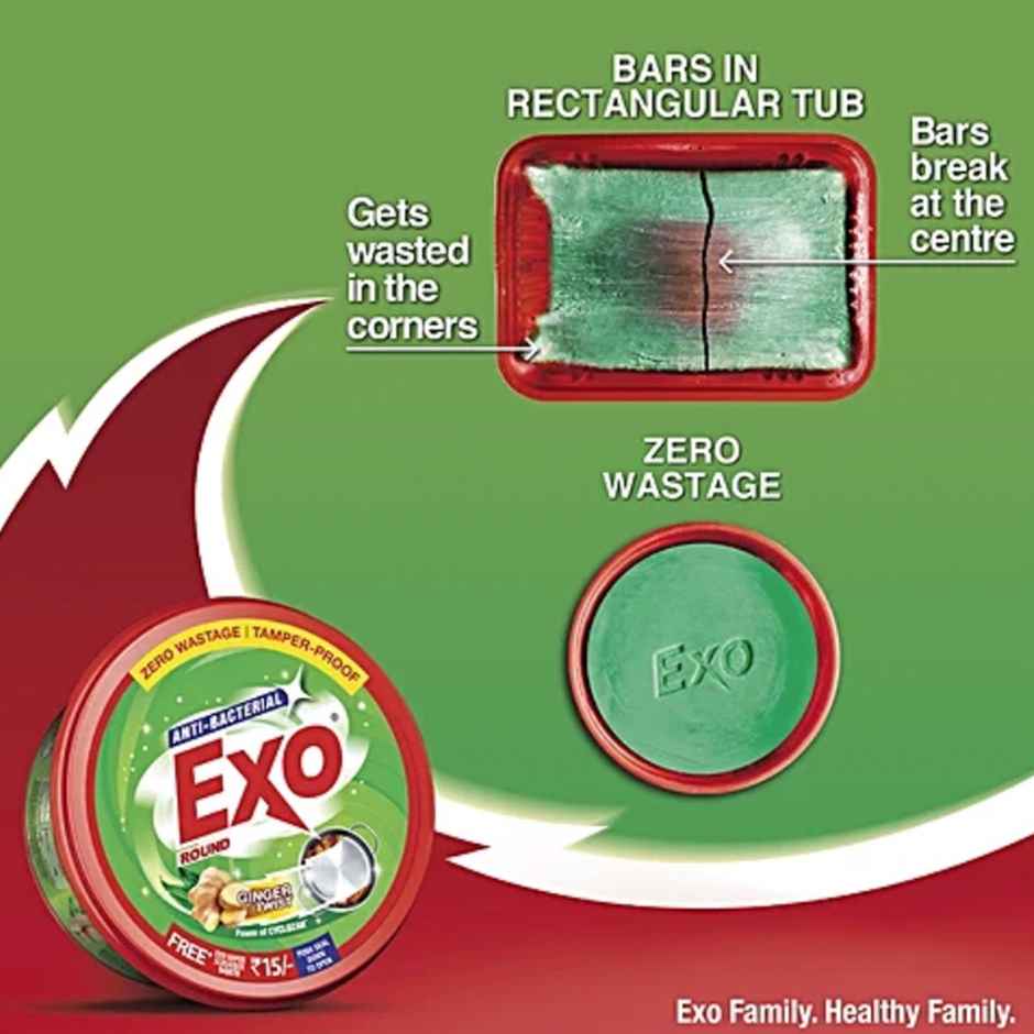 Exo Touch & Shine Round Ginger Twist Dishwash Bar | Anti Bacterial | Tub