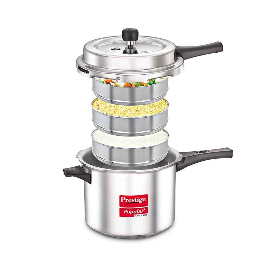 Prestige Aluminium Outer Lid Popular Plus Svachh Spillage Control Pressure Cooker, 5 L (Silver)