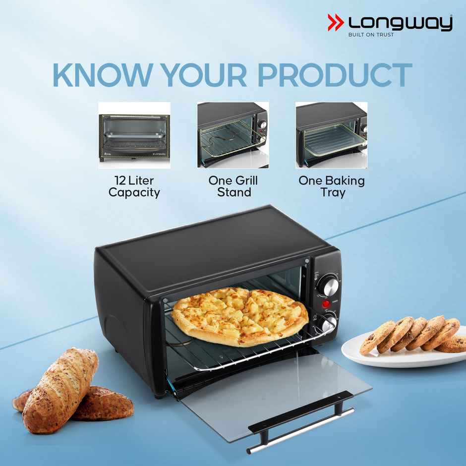 Longway Royal OTG 12Ltr Oven Toaster Griller with Heating Modes |1000W - Black