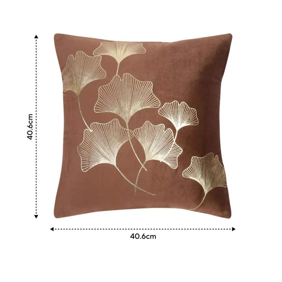 Hosta Homes Soft Velvet Leaf Pattern Golden Foil Printed Brown Cushion Covers | Pack of 2