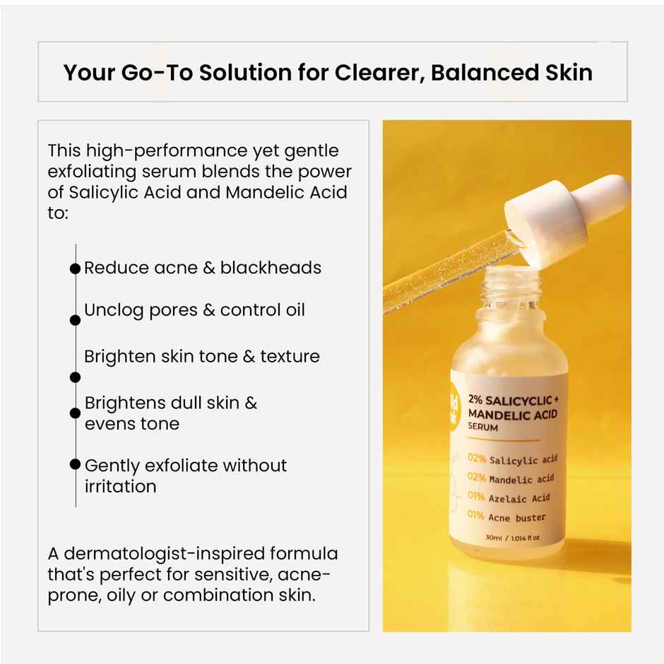 Wild Oak 2% Salicylic Mandelic Acid Exfoliating Face Serum for Acne | Oil Control & Pore Cleansing