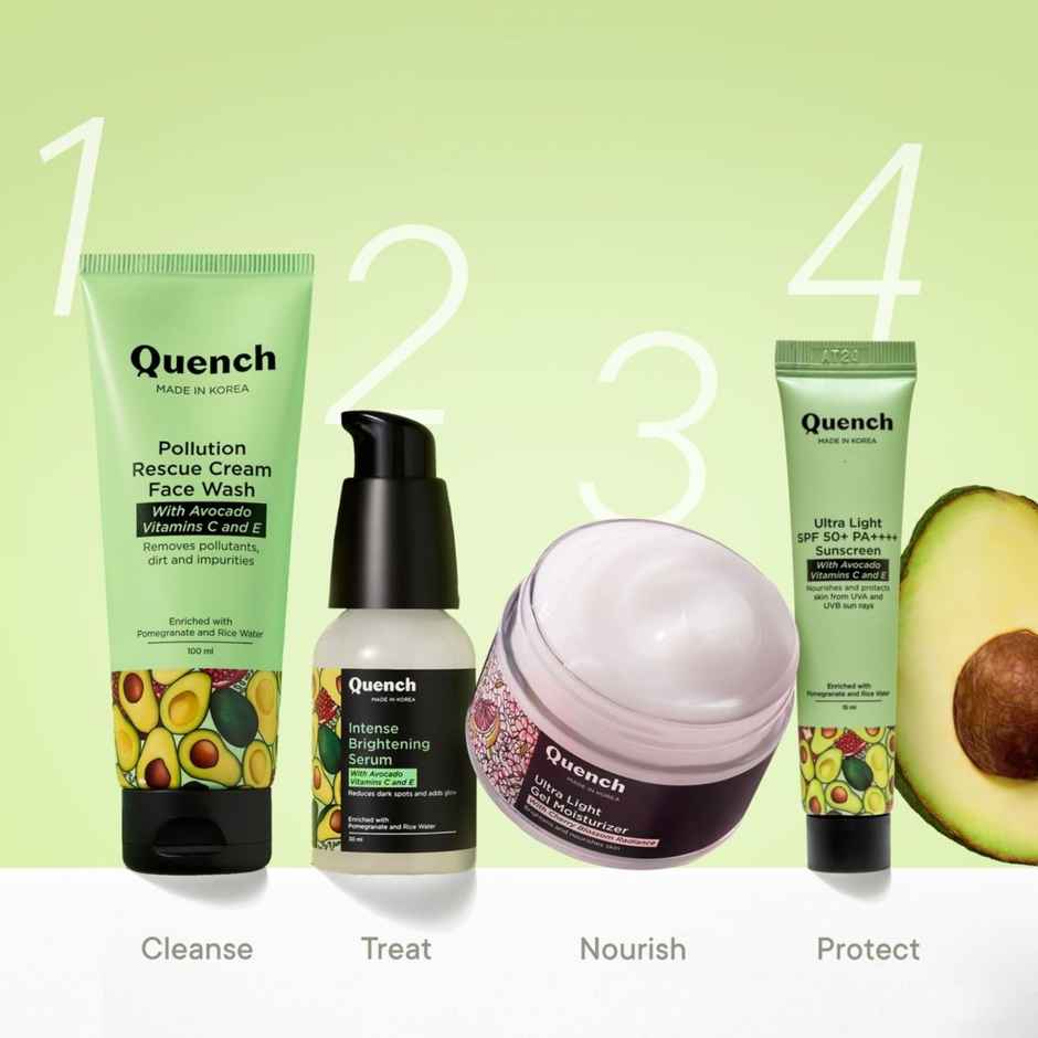 Quench SPF 50+ PA++++ Korean Sunscreen with Avocado & Vitamin E No White Cast