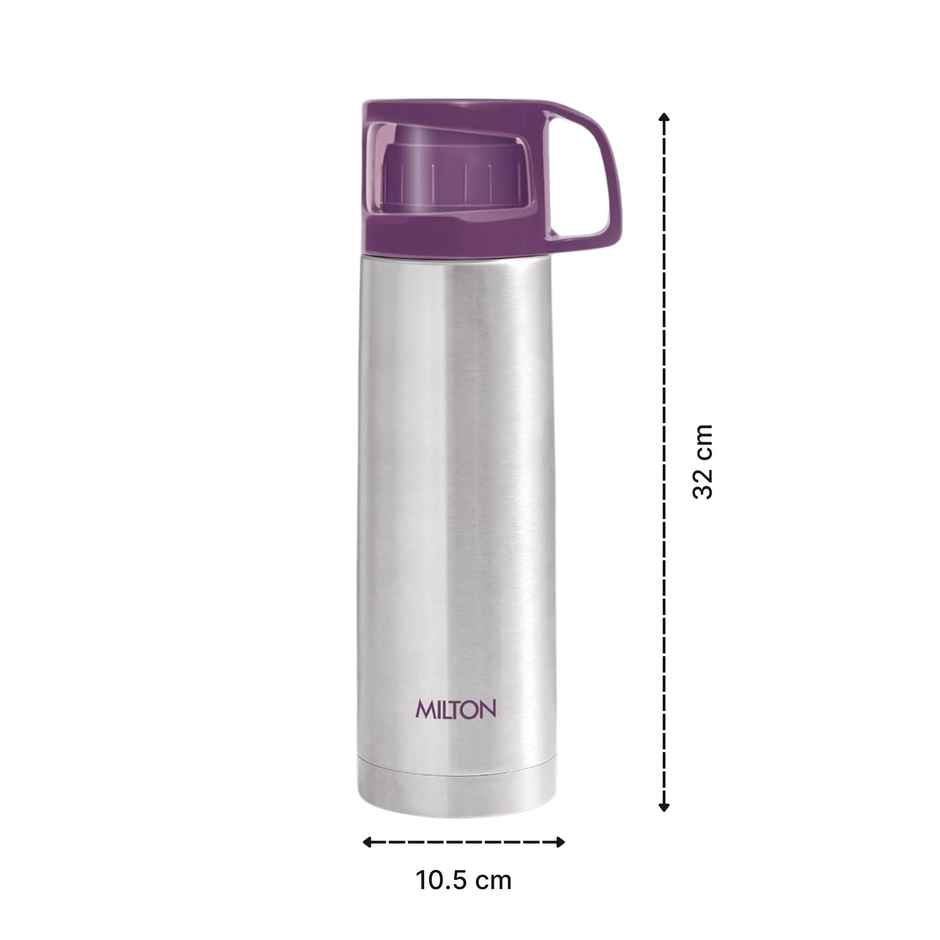 Milton Glassy Thermosteel 24 Hours Hot And Cold Water Bottle With Drinking Cup Lid | 1 L | Purple