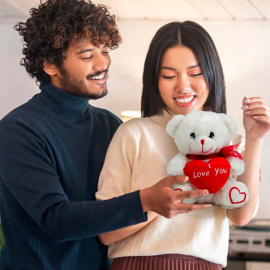 Webby Plush Teddy Bear with Heart | 22 cm | Beige