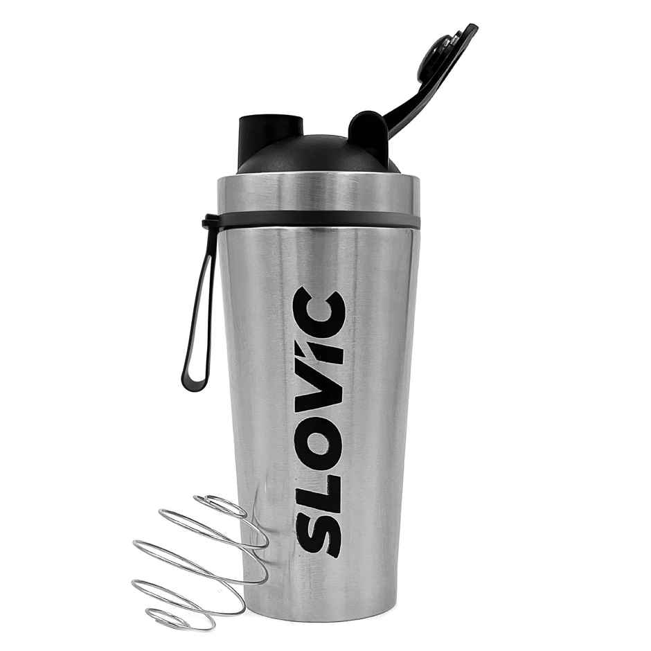 Slovic 750ml Stainless Steel Shaker Bottle for Gym with Leakproof Lid & Blender Ball - 100% BPA Free