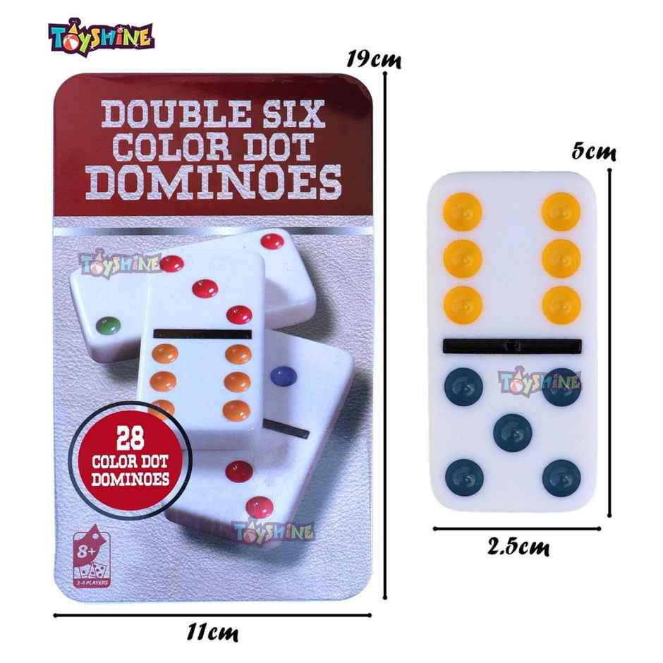 Toyshine Double 6 Color Dot Dominoes Game Set, Classic 28 Pieces In Tin Case, Match Game For Kid