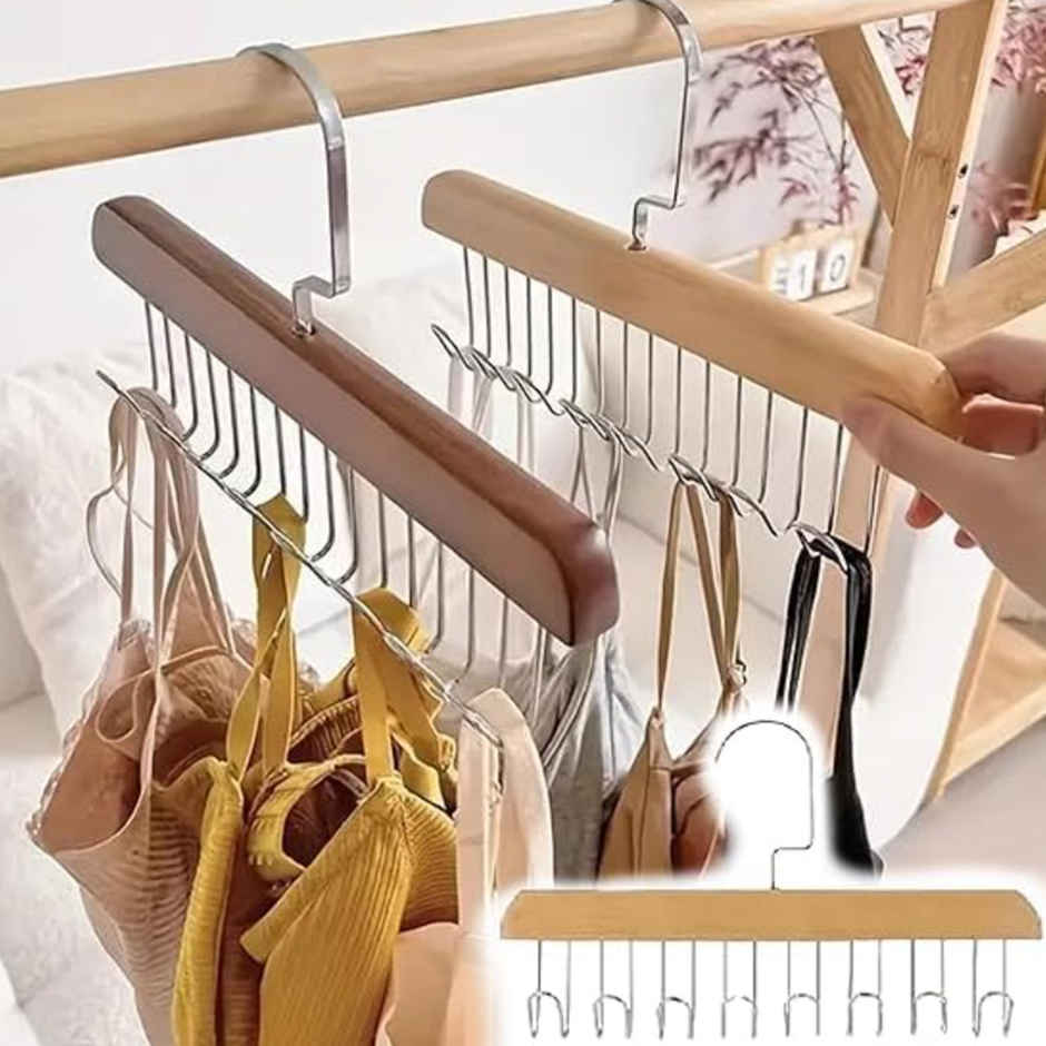 Wooden Hangers | Adjustable 8-Hook Wardrobe Hanger for Accessories