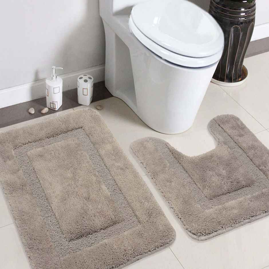 Casacraft by Pepperfry Bath Mat Combo - 18 x 24 Inches Anti-skid | Grey
