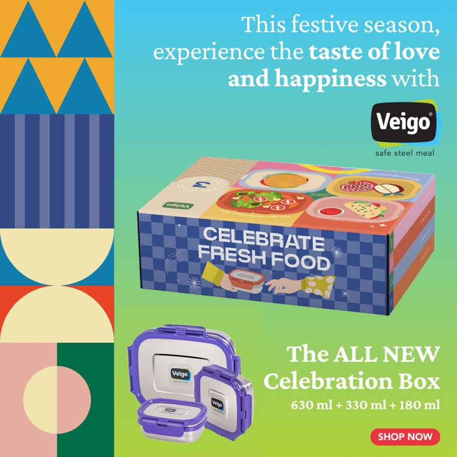 Veigo Celebration Set With Ready To Gift Package - Leak Proof Steel Tiffins (630+330+180 ml) Violet