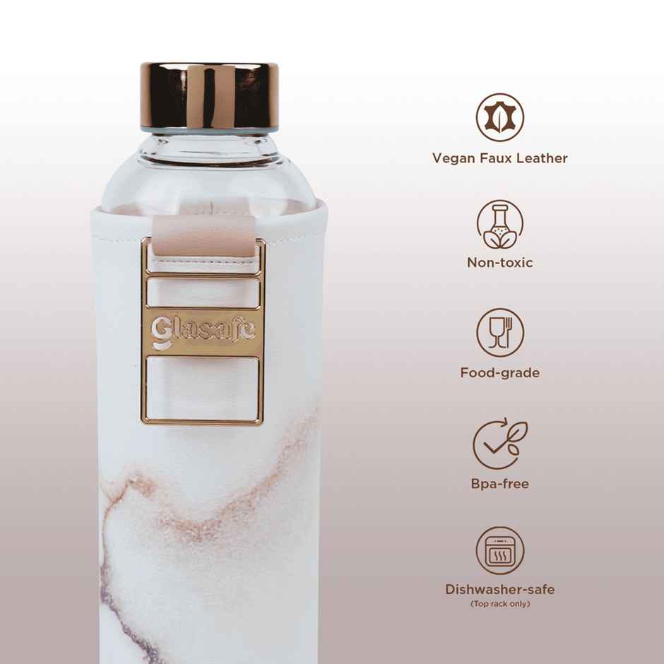 Glasafe Vego Sip Borosilicate Glass Bottle With Protective Vegan Sleeve | Coral Peach 750 ml