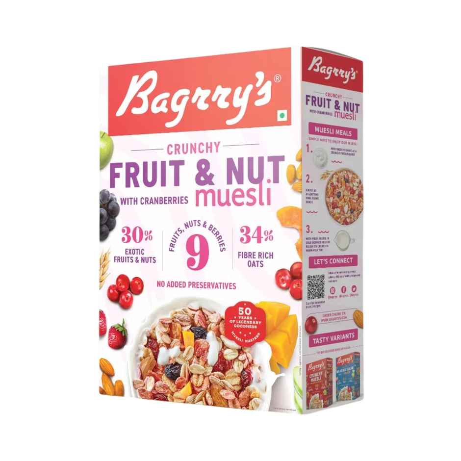 Bagrry's Crunchy Muesli 30% Fruit & Nut with Cranberries | 34% Rich Fibre Oats
