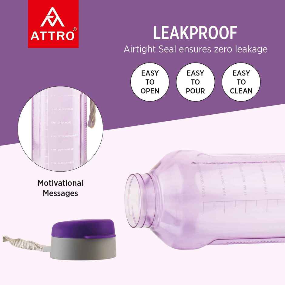 Attro Ultra Pro Motivational 2 L Water Bottle | BPA-free | Leak | Proof | Nylon Strap | Violet