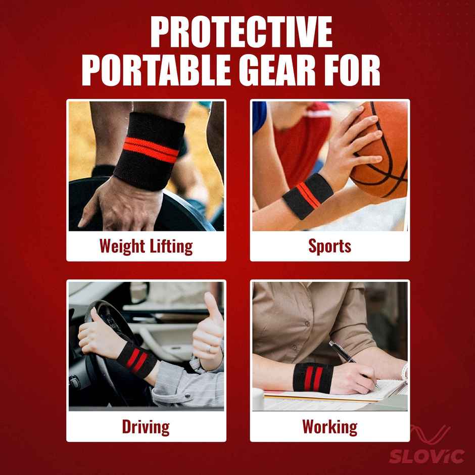 Slovic Wrist Strap for Weightlifting, Gym Grip Support & Strength Training | Red & Black