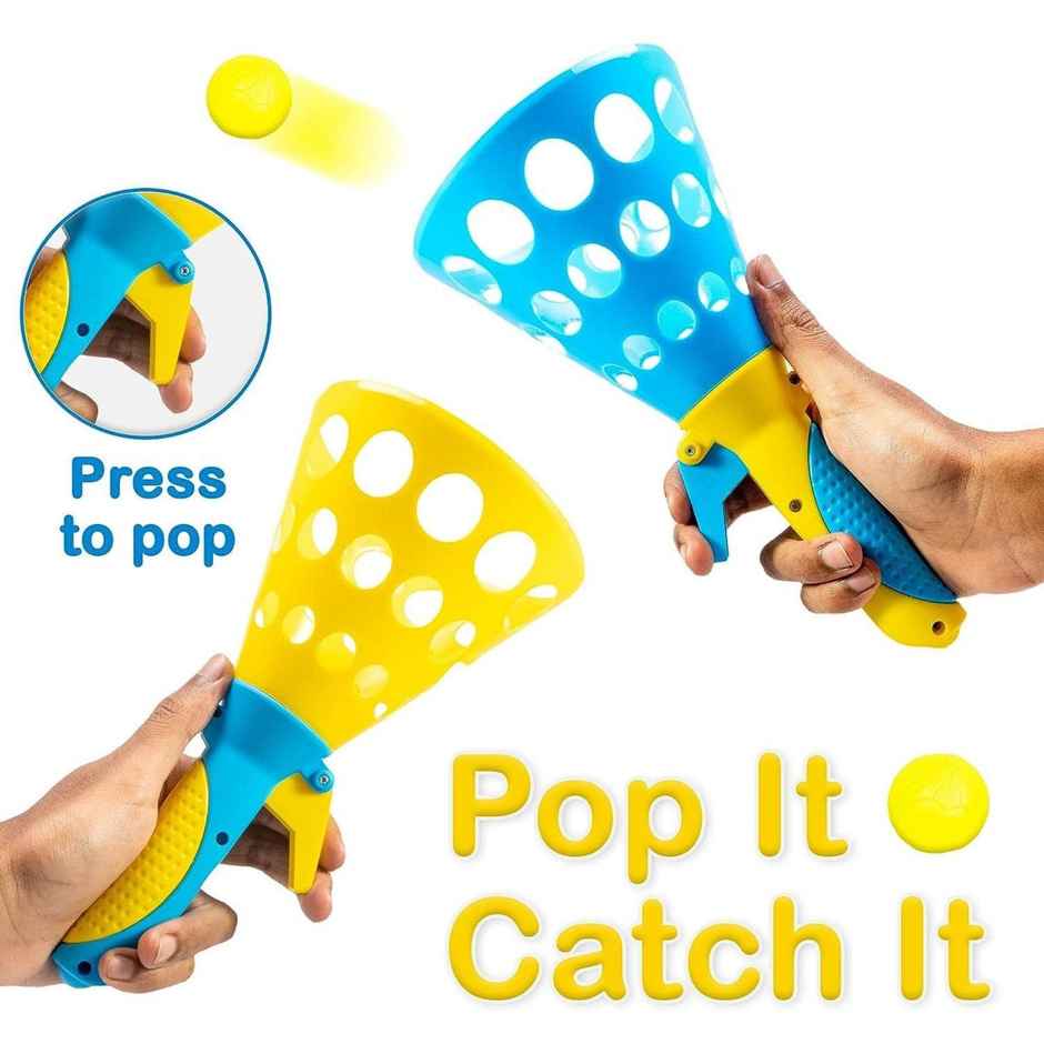 Wembley Click And Catch Twin Ball Launcher Game With 3 Balls Indoor Outdoor Toy Set - Assorted