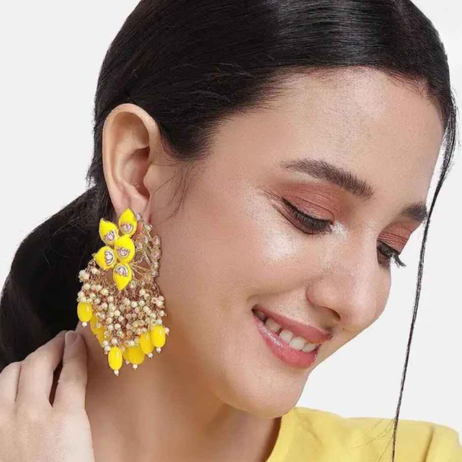 Sukkhi Classic Floral Gold Plated Meenakari Earrings For Women