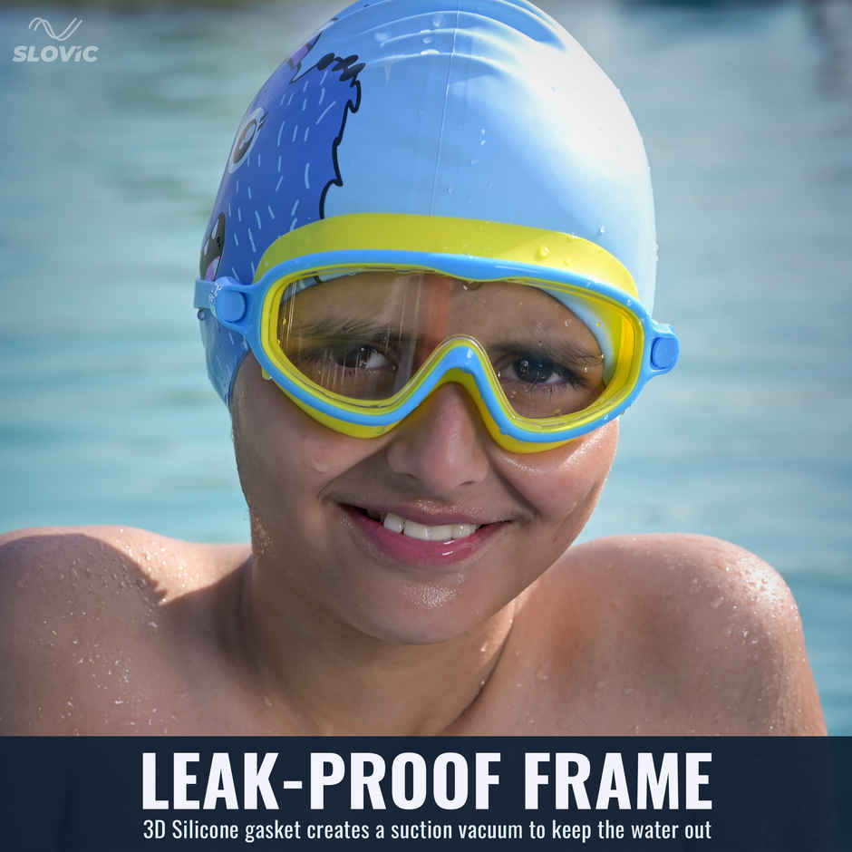 Slovic Kids Swim Goggles for Ages 6-14 with Ear Plugs with Anti-Fog & UV Protectection - Blue/Yellow