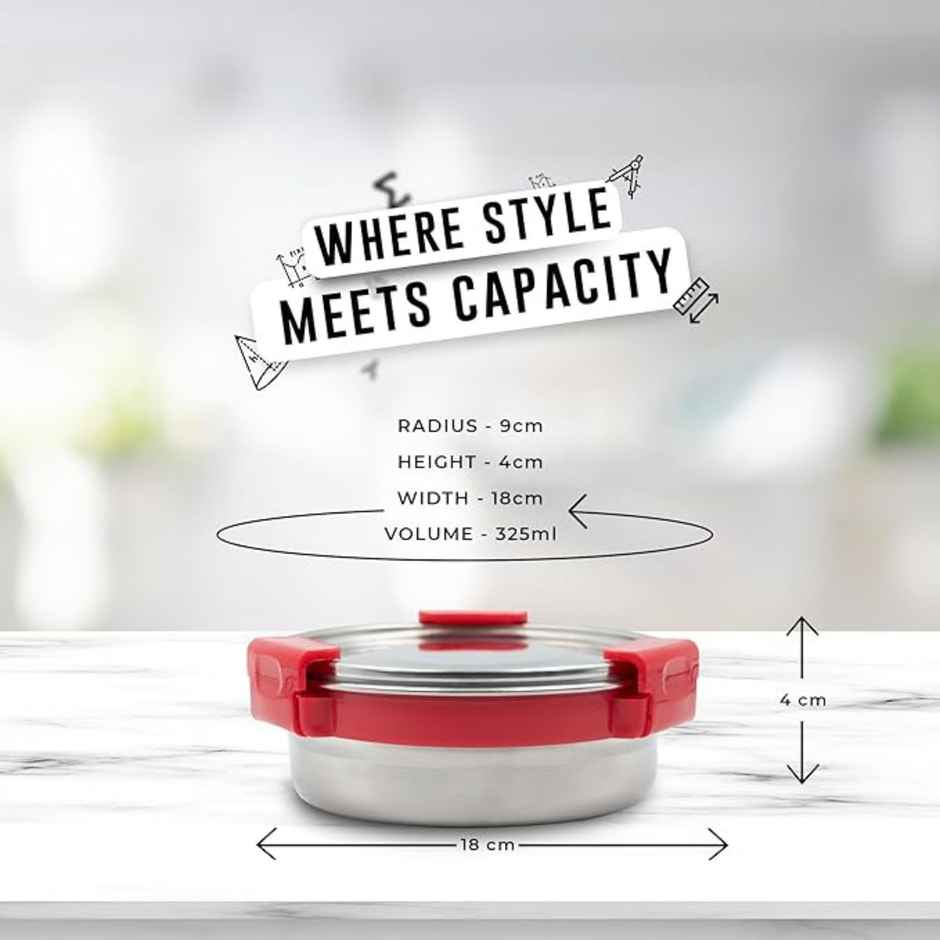 Veigo Maxoround - Stainless Steel Leakproof Dabbi (325Ml) Kitchen/Table/Freezer/Leftovers - Red
