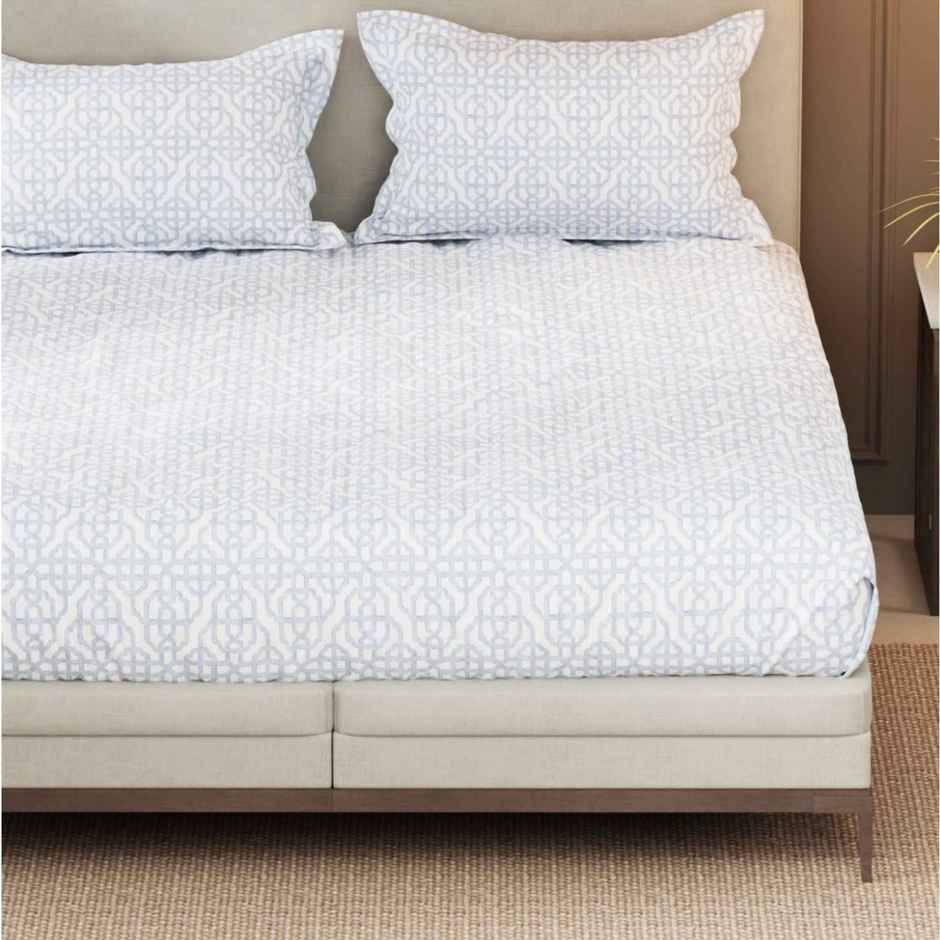 Nautica Designer 100% Satin Cotton Xl King Bedsheet With 2 Pillow Covers | Set of 3 | Powerblue
