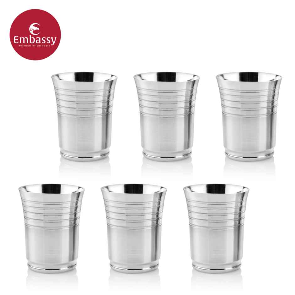 Embassy Glass Pack of 6, 300 ml (Y-Model), For Serving Water, Juice etc., Premium Stainless Steel