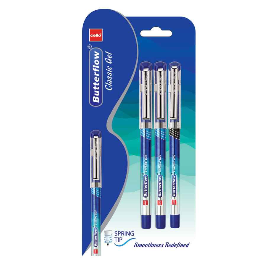 Cello Butterflow Classic Gel pen Blister (2 Blue + 1 Black )