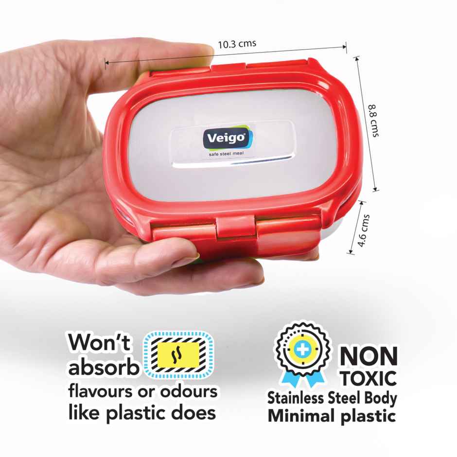 Veigo Small Stainless Steel Leak Proof Dabbi For Chutney, Sauce, Snacks + Kids & Adults(180 ml) Red