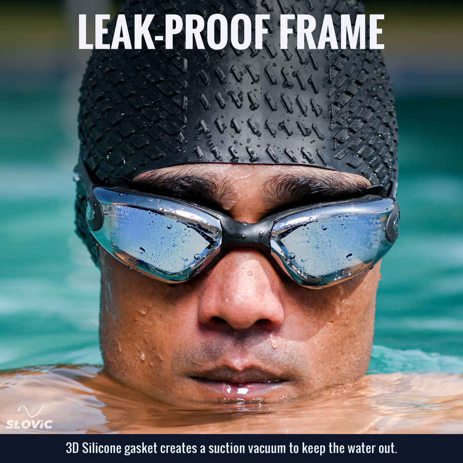 Slovic Premium Swimming Goggles with UV Protection, Ear Plugs & Push Button Adjust
