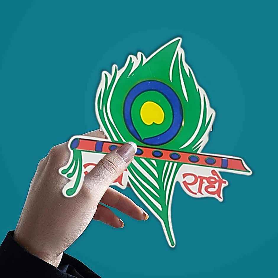 Divine Vibes Radhe Radhe Bansuri Car Sticker | Pack of 2