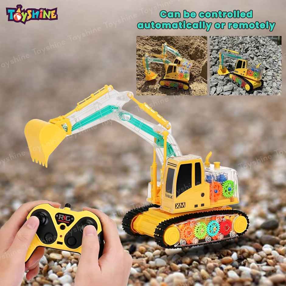 Toyshine Remote Control Transparent Excavator Toy with 3D Lights - Sound - Rechargeable Moving Gear