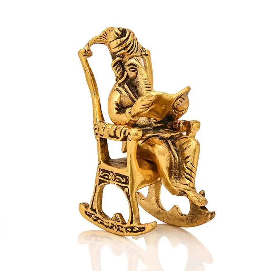 Ganesh Ji Idol with Mooshak in Gold Polish | Devnidhi