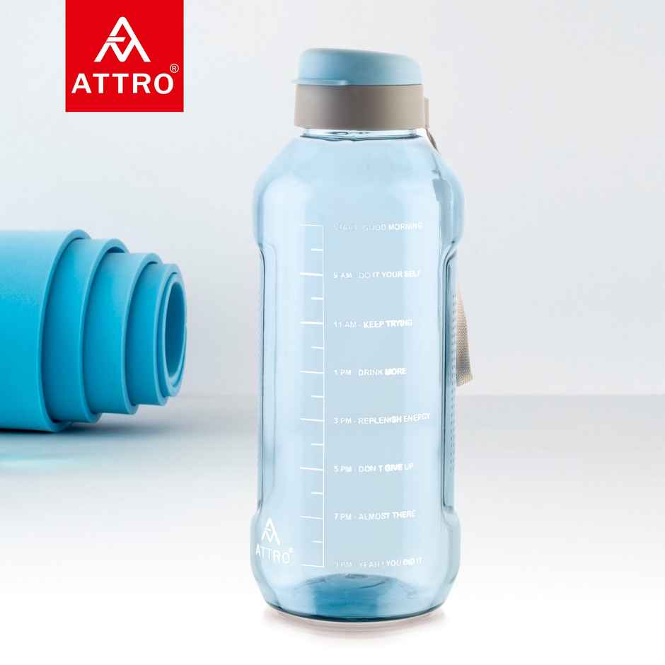 Attro Ultra Pro Motivational 2 L Water Bottle | BPA-Free | Leak-Proof | Nylon Strap - Blue