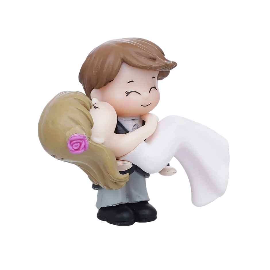 eCraftIndia Polyresin Handcrafted Bride Kissing Groom Romantic Couple Statue Decorative Showpiece