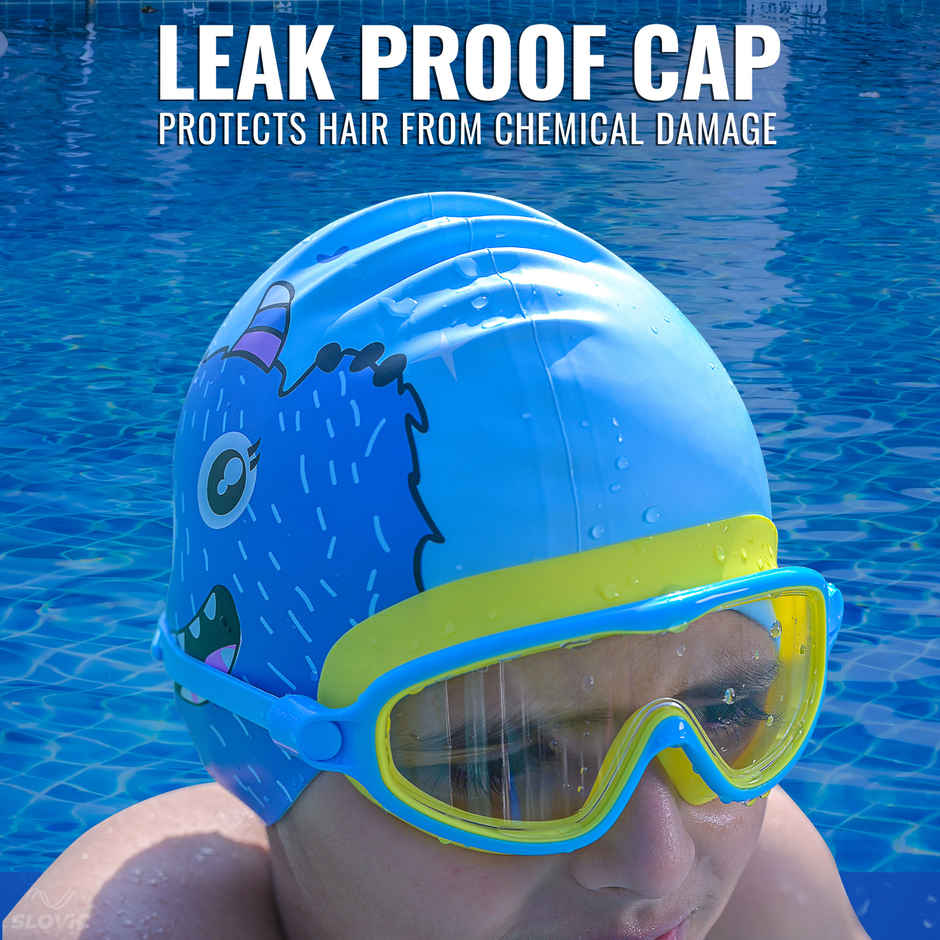 Slovic Kids Swimming Cap - Stretchable, Leak-Proof & Soft Comfort Fit