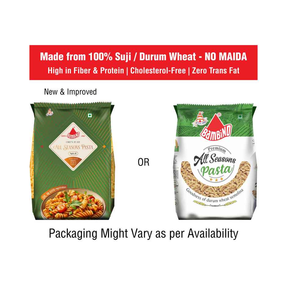 Bambino All Season Premium Spirali Pasta - Pure Durum Wheat, No Maida, Protin Rich