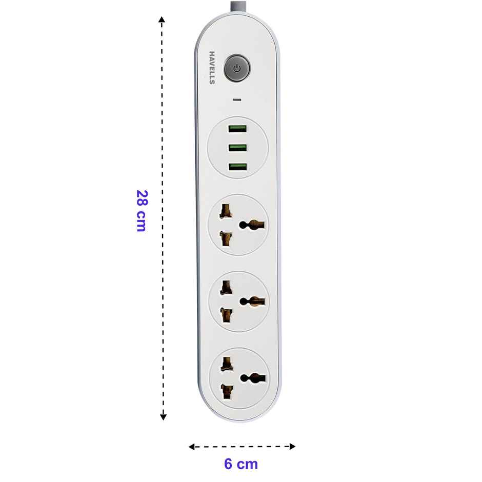 Havells Usb Star Extension Board - 1.5Mtr, 3 USB, 3+1, 3 Pin (1.5m Length)
