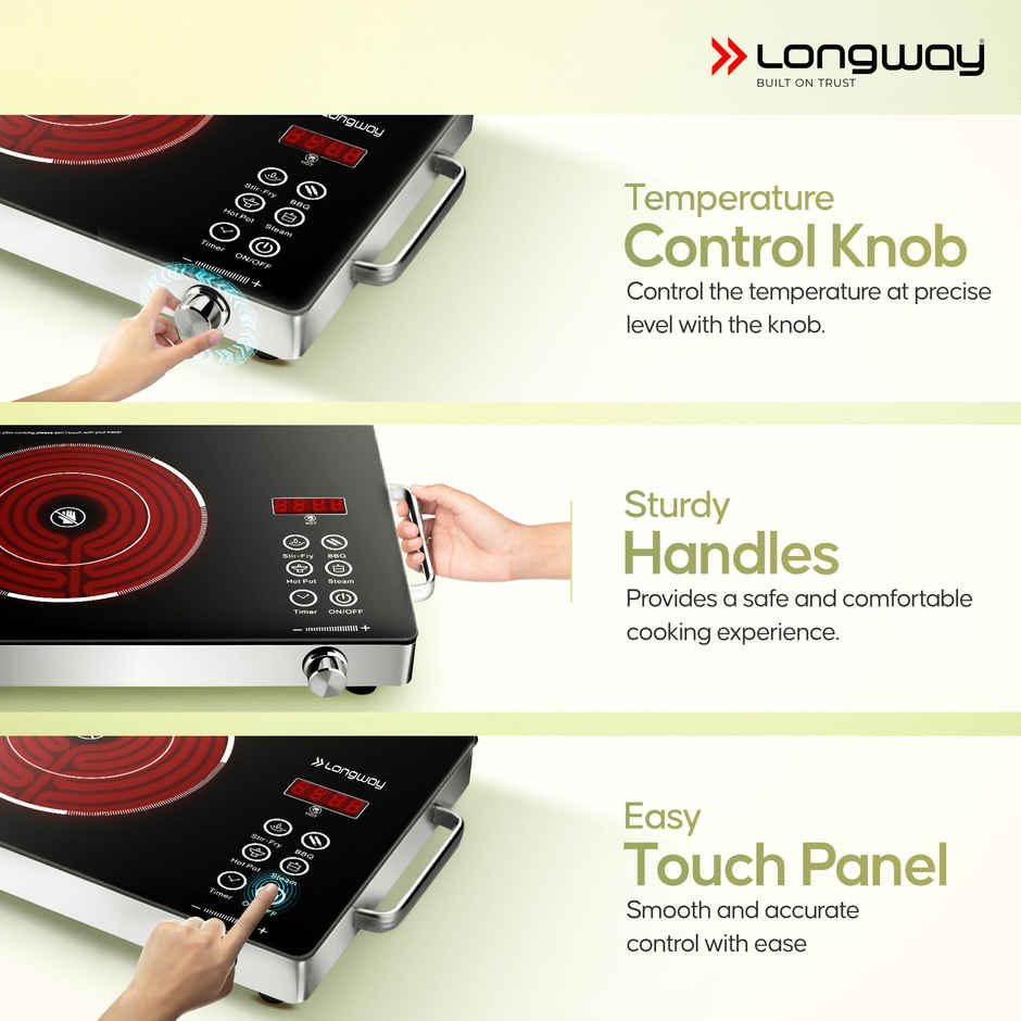 Longway Lumora Pro Infrared Induction Cooktop | Auto Shut Off | Overheat Protect | Black - 2200W