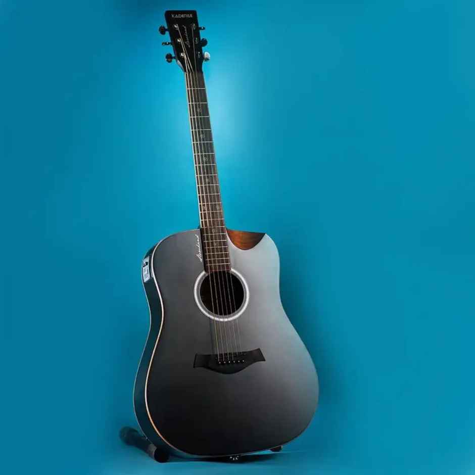 Kadence Slowhand Semi-Acoustic Guitar - Jumbo with Padded Bag | Cable & Capo | Black