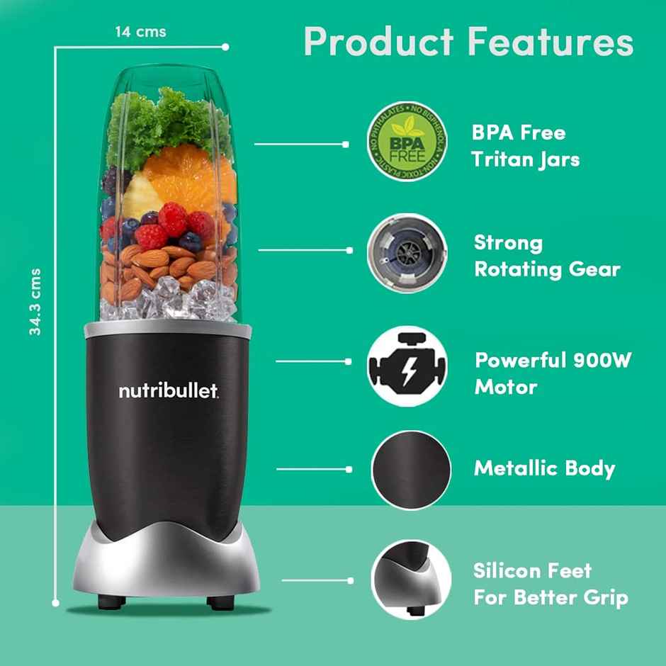 Nutribullet Pro Blender | 900W Black | 3 Unbreakable Jars | 2 Blade Set (Wet & Dry) - Black