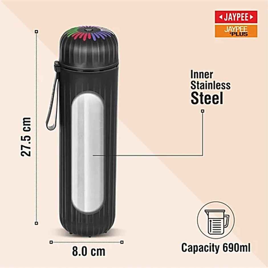 Jaypee Comet Led Bottle For School Kids Suitable For Hot & Cold Beverages | Black | 690 ml