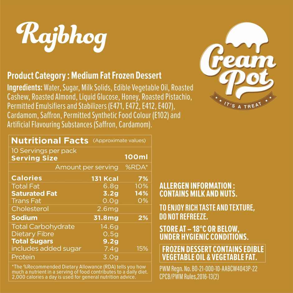 Cream Pot Rajbhog Tub | Frozen Dessert Tub