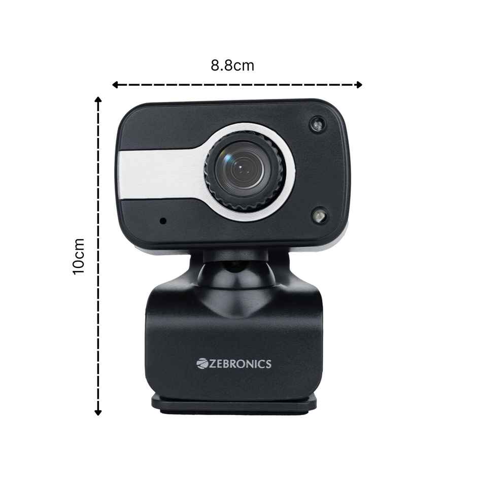 Zebronics Zeb-Crystal Clear Web Camera, 0.3 MP with USB with 3P Lens,Built-in Microphone,Auto White Balance,Night Vision and Manual Switch for LED - Black