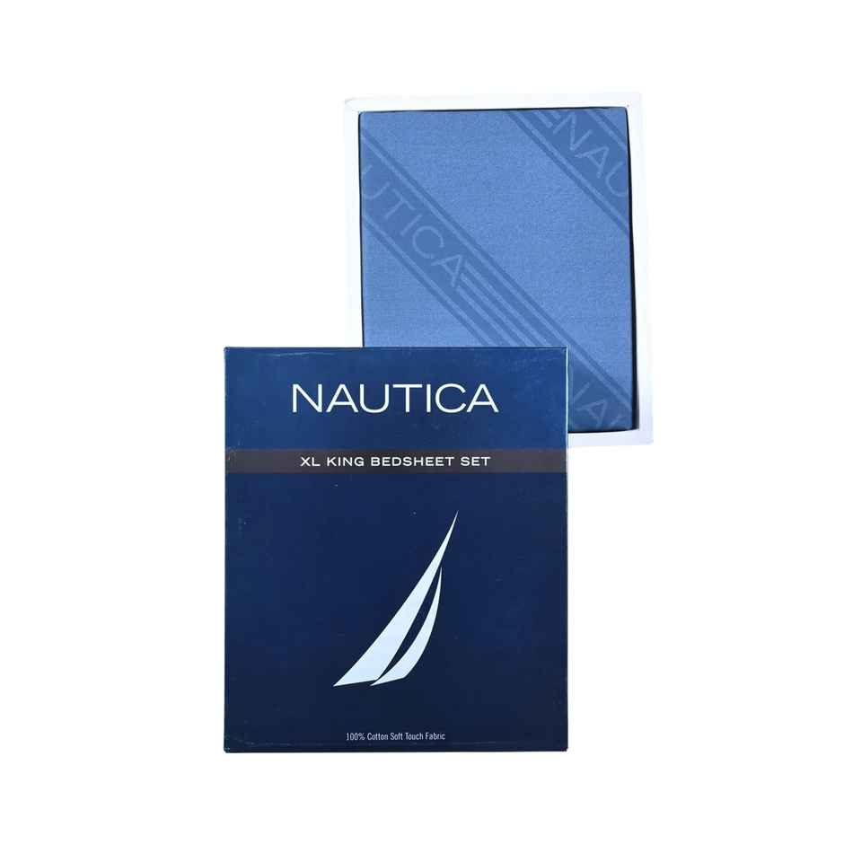 Nautica Super Soft 100% Cotton King Bedsheet And 2 Pillow Covers -3pc Set | Bristol Stripe-Navy