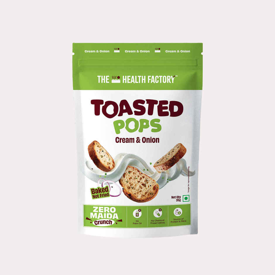The Health Factory Toasted Pops Cream & Onion | Zero Maida | Baked Snack
