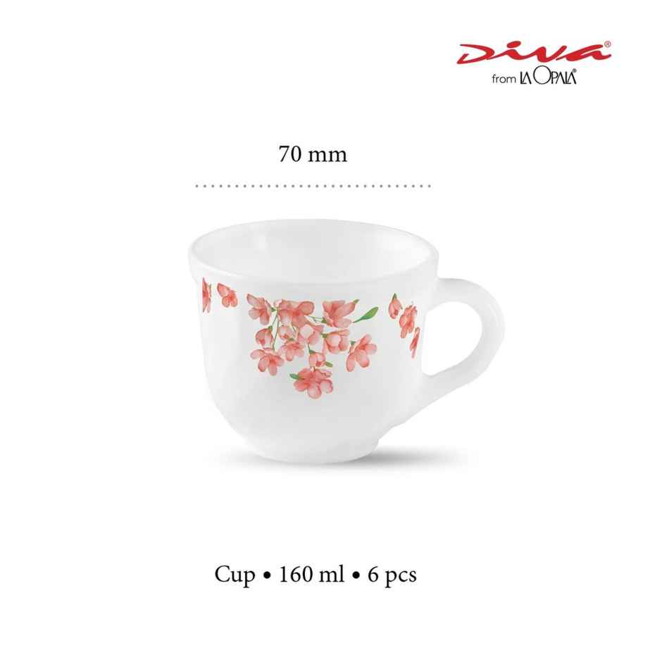 La Opala Diva Cup Set Tulip 160 ml Set of 6 Aster Pink Opal Glass Cups for Tea & Coffee, White