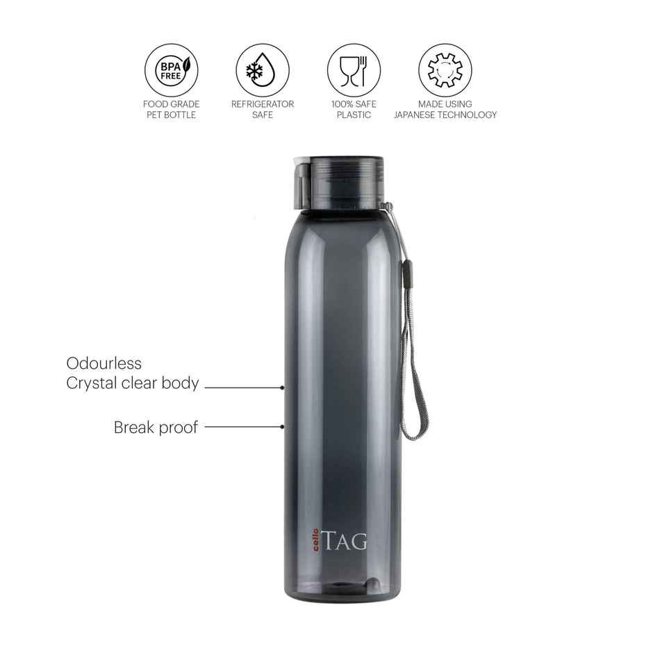 Cello Plastic My Tag PET Water Bottle, 100% Food Grade, Leak Proof and Break Proof | Assorted | 1 L
