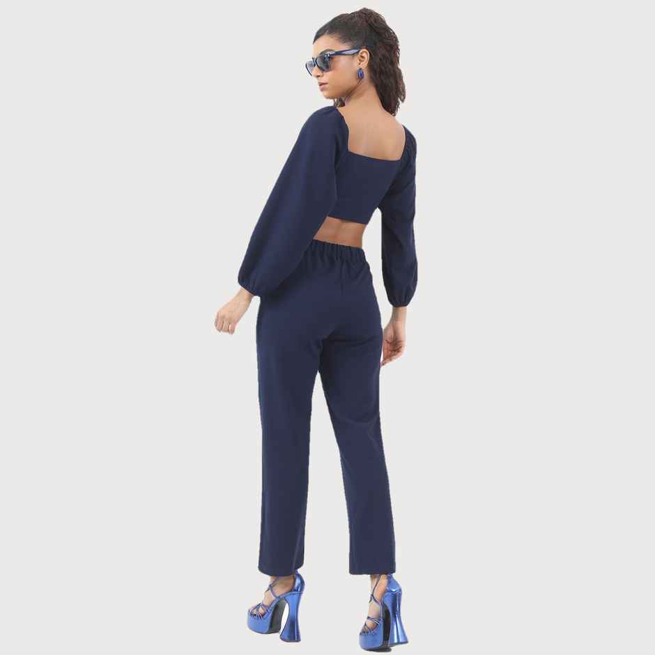 Ketch Women Sweet Heart Neck Top With Trouser Co-ords | Blue | S