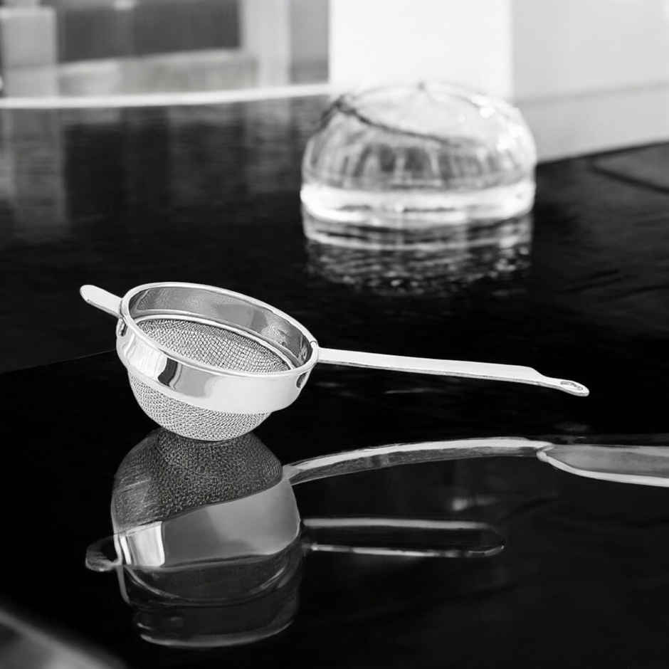 Kuber Industries Stainless Steel Double Mesh Tea Strainer Chalni 10 cm Diameter (Silver)